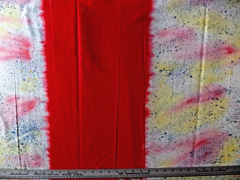 BIG RED STRIPES WITH MULTI SPLATTER ALLOVER 100% COTTON FABRIC   32X43 INCHES - Image 1 of 1