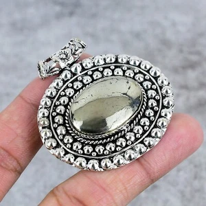 Goldener Pyrit Edelstein handgefertigter Schmuck 925 Sterlingsilber einzigartiger Anhänger 2 Zoll - Bild 1 von 6
