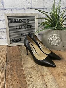 JIMMY CHOO BLACK SUEDE PUMPS  "ROMY 85" POINTED TOE  SIZE 37 1/2