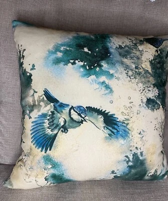 40cm 16” iLiv 100% cotton Blue Hummingbird | Faux Suede Handmade Cushion Cover G - Image 1 of 4