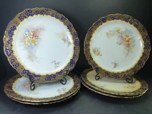 6x Antik Blau Gold Vergoldet Bisto Bishop Stonier Keramik Deko Platten - Bild 1 von 11