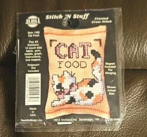 Vintage Cross Stitch Kit, Stitch & Stuff Cat Catnip Bag With Magnet - Picture 1 of 7