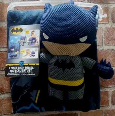 D.C. Batman Bath Towel & Batman Scrubby Toy 2 Pc. Bathtime Set NEW WITH TAGS! 🦇 - Image 1 of 4