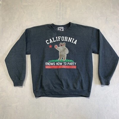 Riot Society Sweatshirt Mens Large Gray California Knows How To Party Bear Drink - Image 1 of 4