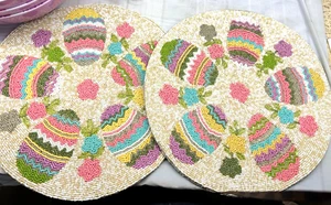 2 Pcs Set Easter Beaded Placemats Eggs white Multi Charger 15" New - Picture 1 of 10