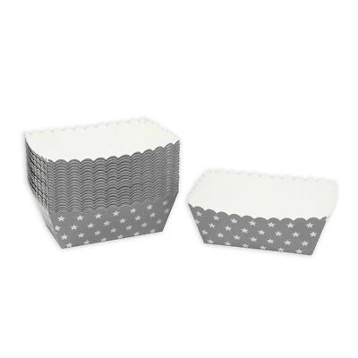 Kuchen Backformen 48 Stück, grau, weiße Sterne Mini Kuchenform Kastenform Einweg - Bild 1 von 2