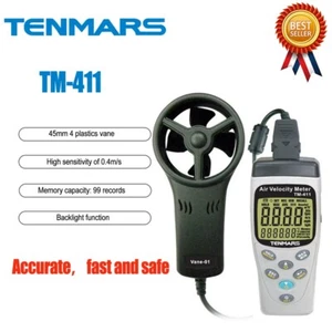 TENMARS TM-411 Air Velocity Meter Airspeed Anemoscope Anemometer -20~50ºC - Picture 1 of 5