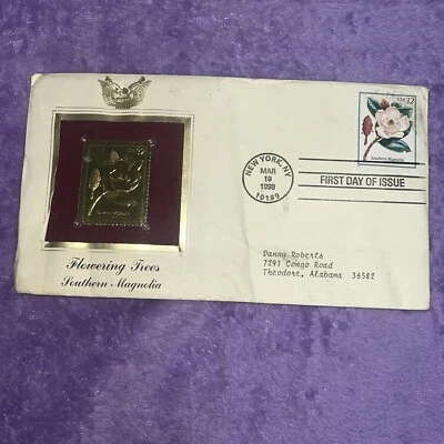 SOUTHERN MAGNOLIA FLOWERING TREES 1ST DAY ISSUE USPS 22KT GOLD STAMP RARE J-E!!! - Image 1 of 3