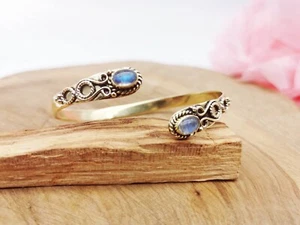 Rainbow Moonstone Bracelets 925 Silver Bypass Adjustable Bracelet Women Bangles - Picture 1 of 8