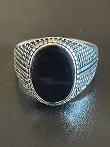 Oval Black Obsidian Gemstone S925 Silver Plated Men Women Ring Size 10.5 - Picture 1 of 9