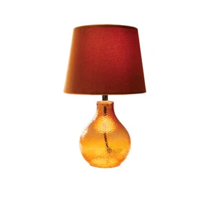 Dimple Orange Glass Table Lamp Bedside Light Dark Orange Brown Velvet Lampshade - Picture 1 of 4