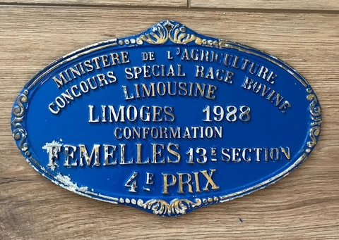 Vintage French Blue Agricultural Award Plaque 1988 Cattle Competition 4th Prize Cover