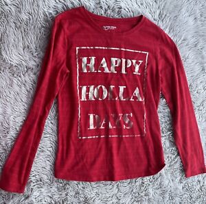 Arizona Girl's Large (14) Red "Happy Holidays" Long Sleeve Top
