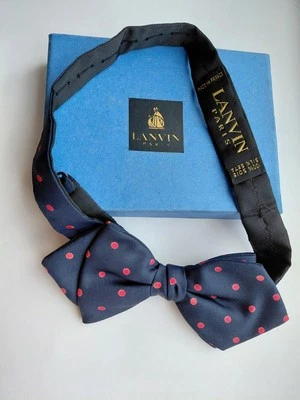 Pajarita LANVIN Paris, Azul con Punto Rosa, Seta 100% Seda Soie (sin caja), Francia Foto 1 de 4