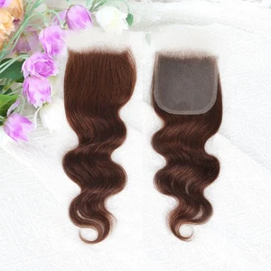 Brown color Body Wave Closure 4x4 Free Part Closure Brazilian Human Hair Clos... - Picture 1 of 6
