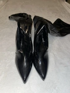 Damen Overknee Absatz Leder Schwarz Stiefel Stiletto 8 - Bild 1 von 7