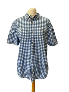 Red Herring Short Sleeve Blue & White Check Shirt Size L 100% Cotton Men’s - Picture 1 of 11