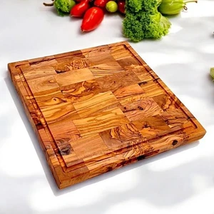 Thick Heavy Duty Rustic Olive Wooden Decor Carving Block Drip Catcher Groove - Picture 1 of 19