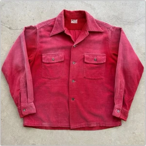 40s Sunfaded Vtg La Salle Sportswear Red Corduroy Shirt Medium 1940s Rockabilly - Picture 1 of 17