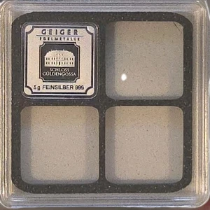 Lingotes Geiger Edelmetalle cuadrados de plata de 5 gramos .999 + estuche de almacenamiento de arranque - Imagen 1 de 2