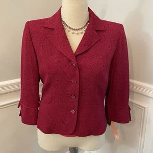 Dressbarn Damen Jacke rot Paisley 3/4 Ärmel Schößchen Urlaub Party Glitzer Neu mit Etikett - Bild 1 von 11