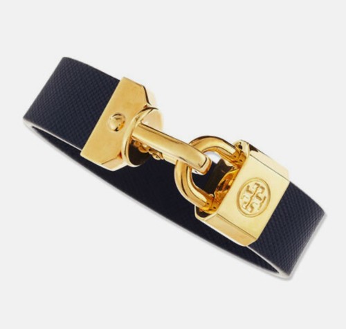 Autentico bracciale in pelle con chiusura a lucchetto TORY BURCH nero oro ~ difficile da trovare