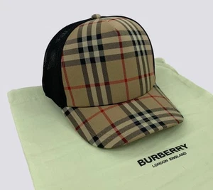 Berretto Burberry Nova Check Cotone Baseball Trucker Maglia Beige Taglia M - Foto 1 di 13