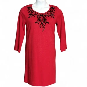 Chico's rot verziert U-Ausschnitt Kleid Gr. 1 Medium Neu mit Etikett Perlen Urlaub Party - Bild 1 von 9
