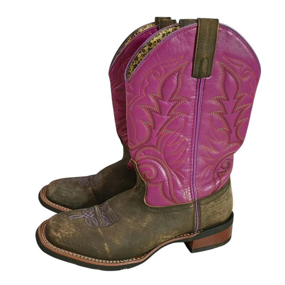 Laredo Purple Square Toe Leather Cowgirl Boots 5609 Woman's Size 9M Embroidered - Image 1 of 4
