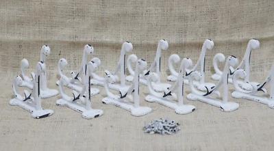 12 GANCHOS PARA ABRIGO BLANCO RÚSTICO ESTILO ANTIGUO HIERRO FUNDIDO 4.5" PARED DOBLE RESTAURACIÓN Foto 1 de 4