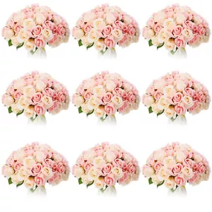 Jexine, 10 Bouquets Artificial Rose Flowers, 120 Pcs, Pink and White, Silk, D... - Picture 1 of 7