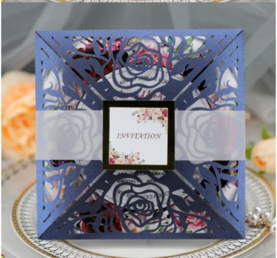 Tarjetas de invitaciones de fiesta cortadas con láser de cumpleaños boda compromiso novia 10 un. Foto 1 de 4