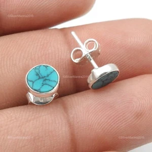 Turquoise Gemstone 925 Sterling Silver Stud Post Engagement Earrings Jewelry - Picture 1 of 9