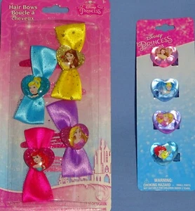 Disney Princess Hair Bows-Rings-Belle Cinderella Ariel Rapunzel ACCESSORIES-LOT - Picture 1 of 7