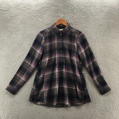 Blusa Top American Eagle Mujer Pequeña Púrpura Manga Larga Botones Cuadros Pintuck Foto 1 de 4