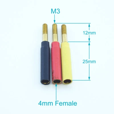 1pc Brass 4mm Banana Female Jack to M3 Male Screw Connector Adapter 3 colors - Image 1 of 4