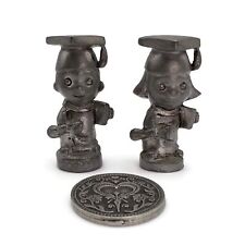 Pewter 2 Inch Tall Girl And Boy Graduate Figurines With In Our Hearts Medallion 