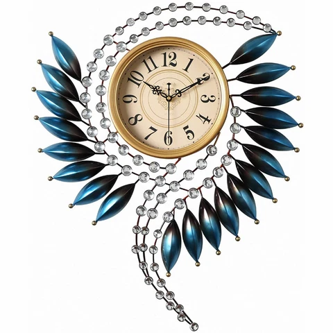 Luxury Feather Design Wall Clock 3D Metal Living Room Art Wall Watch Home Decor Cover