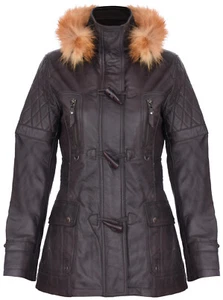 Para mujeres Chaqueta Parka de Cuero Marrón Acolchada Desmontable Con Capucha Chaqueta de Trinchera Abrigo - Imagen 1 de 5