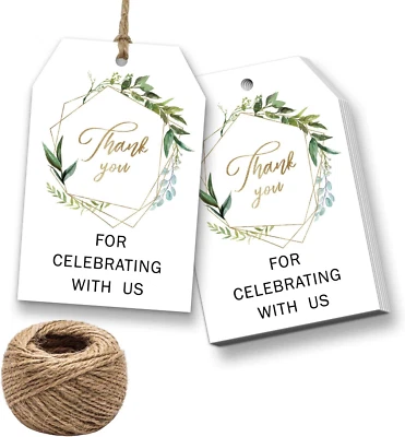 Thank You for Celebrating with Us Tags, 100Pcs Greenery Frames Thank You Gift Ta - Image 1 of 4