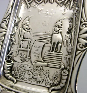 RARE MR PUNCH & JUDY STERLING SILVER DISH 1890 ANTIQUE VICTORIAN 1896 - Picture 1 of 7