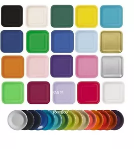 PAPER PARTY PLATES ROUND OR SQUARE SOLID COLOURS CHOICE OF PACK SIZES - Picture 1 of 37