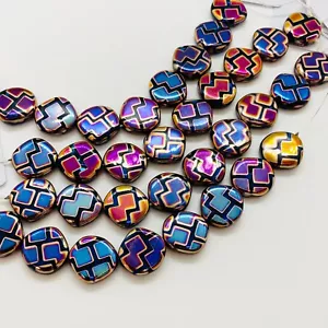 Czech Pressed Glass.Semitrasparent metallic rainbow colours. 15mm. 4 beads/pack. - Picture 1 of 1