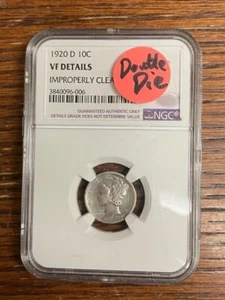 1920 D Double Die Date Mercury Dime VF NGC details  Registry Set coin RARE !! - Picture 1 of 2