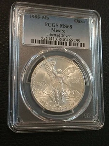 1985 MO Silber Mexiko EINE UNZE Libertad 0,999 1 Oz Brillant UNC PCGS MS68! - Bild 1 von 2