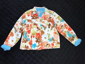 Coldwater Creek Floral Cotton Jean Type Jacket SZ PS H22009 Wood Buttons - Picture 1 of 11