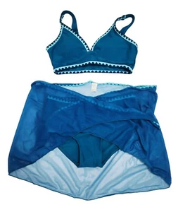 Blue 2-Piece Girls Bikini Set With Triangle Trim & Sheer Cover-Up Size 11-12Y - Picture 1 of 8