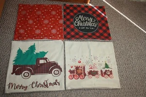 Christmas Pillow Covers 18x18 Inch Set of 4 Christmas Decor Rustic Plaid Truck - Picture 1 of 4