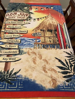 Rare VTG Ron John Surf Shop Beach Towel Blanket Tiki Beach Lrge Cotton 50" x 63" - Image 1 of 4
