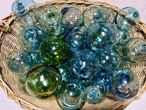 Antique Japanese Glass Fishing Floats - 10 Piece Set, 3"-3.8" - Antique Decor - Picture 1 of 6
